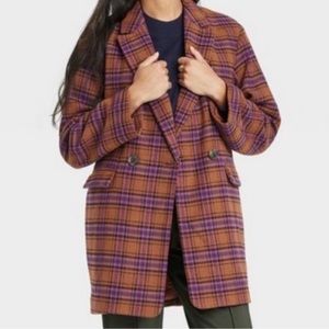 a new day Women's Double Breasted Top
Overcoat SZ Large Brown Plaid Fall NEW